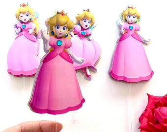 Princess Peach Personalized Cupcake Toppers,Super Mario Bros Party Decorations,Princess Peach Custom Mini Topper,Nintendo Birthday Party