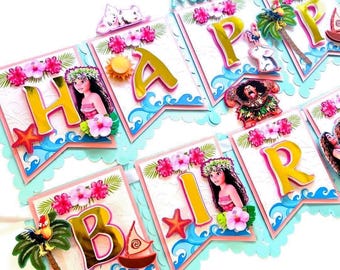 Pancarta de cumpleaños de Moana, decoraciones para fiesta de cumpleaños de Moana 2, pancartas temáticas de Moana, suministros para fiesta de Moana, decoración para fiesta de Moana
