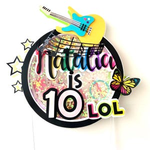 Neon Cake Topper,Glow in the Dark Birthday Party Decorations, 80’s Theme Topper,Hot Pink Teen Party