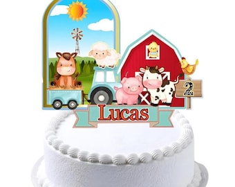 Personalized Farm Animals Cake Topper: Barnyard Birthday Party Decorations