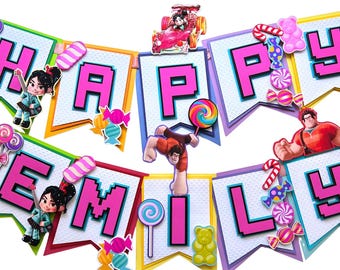 Vanellope Happy Birthday Banner, Wreck it Ralph Party Decorations, Vanellope Party Banner, Wreck it Ralph Birthday Theme