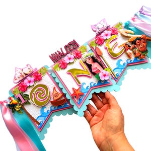 Faixa para cadeirinha Moana One, decorações para festa de aniversário Moana, faixa para o primeiro aniversário Moana, decoração para festa Moana, festa temática Moana