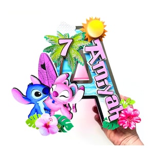Stitch and Angel Custom 3D Letters, Hawaiian Party Decorations, Lilo Stitch Theme 3d letters