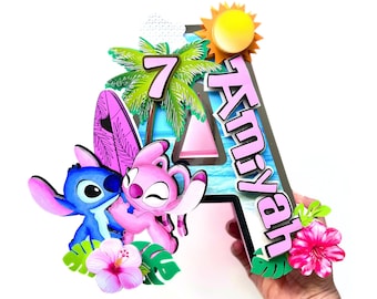Stitch and Angel 3D Letters, Stitch Party Decor, Hawaiian 3D Letters, Stitch Birthday Party, Stitch and Angel Theme Party