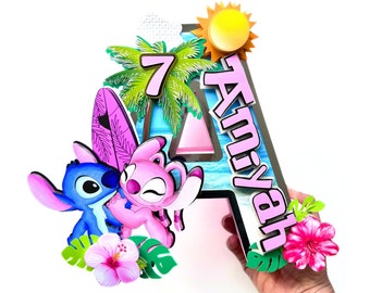 Stitch and Angel Custom 3D Letters, Hawaiian Party Decorations, Lilo Stitch Theme 3d letters