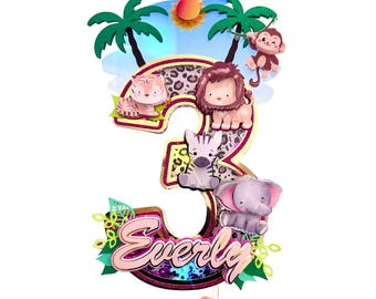 Safari Cake Topper, Jungle 1st Birthday Party Decorations, Safari Theme Topper, Jungle Birthday Theme, Baby Animals Cake Topper