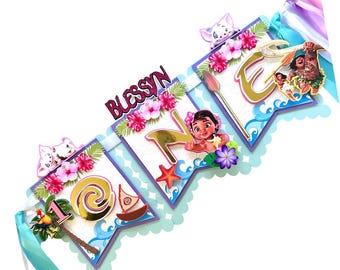 Pancarta para trona de Baby Moana, Decoraciones para fiesta de cumpleaños de Moana, Pancarta para el primer cumpleaños de Baby Moana, Decoración para fiesta de Moana, Fiesta temática de Baby Moana