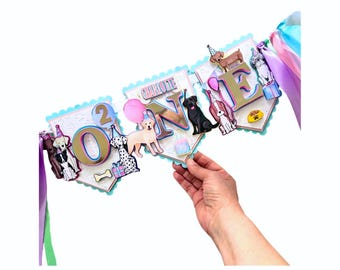 ONE Puppy High Chair Banner, Dog 1st Birthday Party Decorations, Puppy Theme Banner, Dog Party Invite, Puppy Party Decor, Let's Pawty