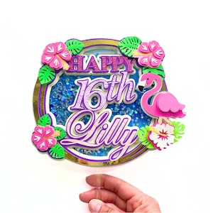 Flamingo cake topper, Tropical birthday decoration, Hawaiian Custom Cake Topper, Luau Theme Party Supplies