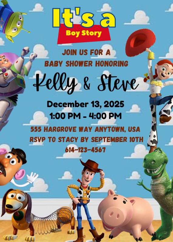 Toy Story- "It's A Boy Story" Baby Shower Invitation Template