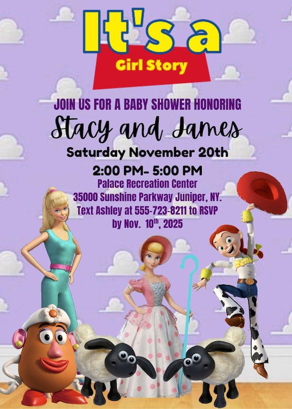Toy Story-  "It's A Girl Story" Baby Shower Invitation Template
