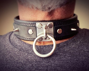 Rear Cinch Strap O Ring BDSM Collar, DDLG or Horse Tack Submissive Collar. Sub Collar or Dominatrix Gift as a Slave Collar.