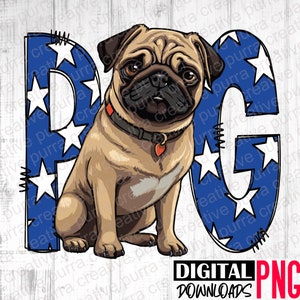 Pug Doodle Alphabet Letter Png, Pug Png, Pug Lover, Doodle Letter Star, Carlin Png, Diseño de sublimación, Sublimación png, Descarga instantánea