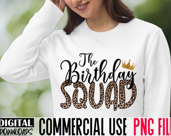 Birthday Squad Leopard Print PNG: Gold Crown Design (Digital Download)