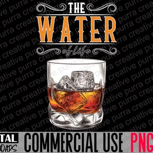 Vasos de whisky PNG: Diseño "Agua de Vida" (Descarga digital)