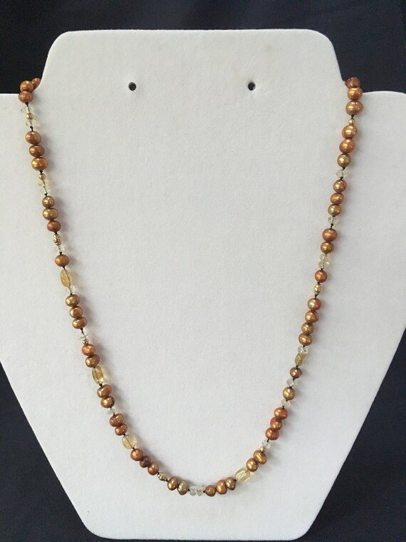 Pearl Citrine Gem Necklace Small Gold Freshwater Pearls Etsy