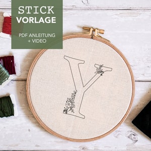 Embroidery template letter &quot;Y&quot; monogram with instructions and video tutorials as digital download