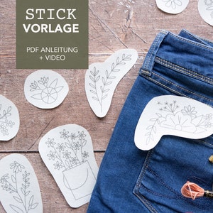 PDF embroidery template FLOWERS / 12 motifs as digital download, flower embroidery, embroidery pattern for beginners