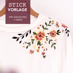 Embroidery template for sweater & T-shirt with round neck. Template and video tutorials as digital download.