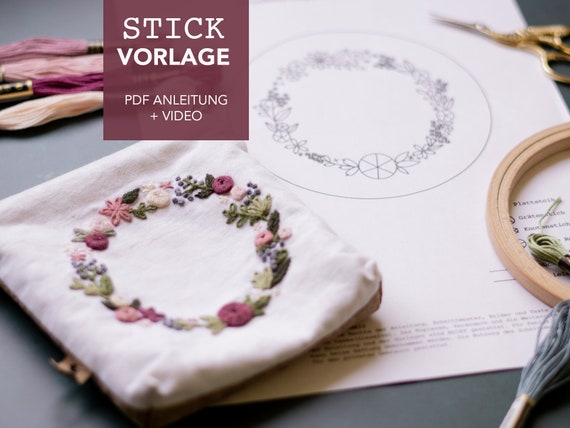 Embroidery Template FLOWER WREATH With Instructions and Video
