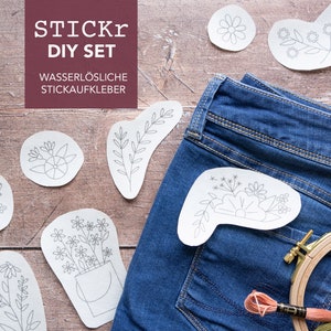 STICKr 12 Washout Embroidery Stickers, Floral Embroidery, Stick & Stitch, Patches, Stickers, Embroidery Patterns for Beginners