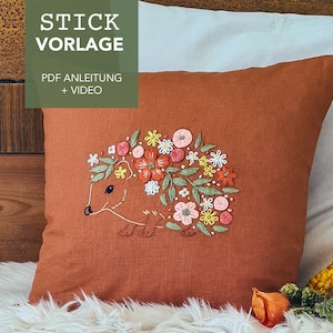 Embroidery template FLOWERS - HEDGEHOG with instructions and video tutorials as digital download