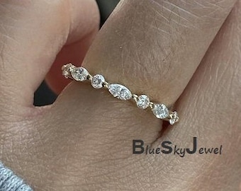 Marquise Eternity Band Diamond Interwoven Band Moissanite Diamond Eternity Band Vintage Rose gold wedding band Half Bridal Promise Gift