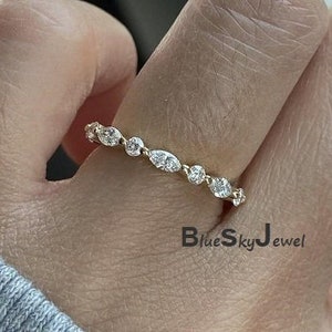 Marquise Eternity Band Diamond Interwoven Band Moissanite Diamond Eternity Band Vintage Rose gold wedding band Half Bridal Promise Gift