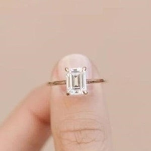 Emerald Cut Solitaire Engagement Ring,  diamond simulants Emerald Cut Wedding ring, Emerald cut Promise Ring, Anniversary, 14K Gold Plated