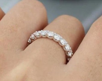 Minimalist Ring, Full Eternity Wedding Ring, 14K White Gold Wedding Band, Diamond Matching Band, Women's Daily Ring, Bridal Promise Gift