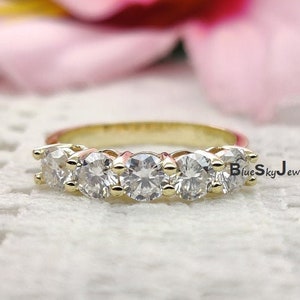 2 Ctw Round 5 Stone Engagement Ring, Man Made White Diamond Simulants, Five Stone Bridal Wedding Ring, Promise Ring, 14k White Gold Plated