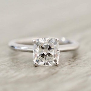 1.50Ct Cushion Cut Engagement Ring, Wedding Ring, 4 Prong Cushion Diamond Stimulants Ring, Solitaire Cushion Cut 14K White Gold Plated Ring