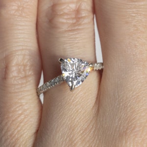 Trillion Cut Moissanite Engagement Ring, 14K Solid White Gold Ring, Diamond Ring, Solitaire Ring, Anniversary Gift, Promise Bridal Ring