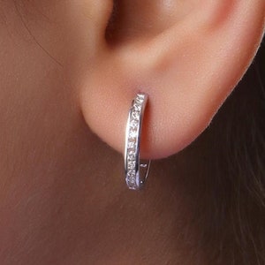 Simulated Diamond Hoop Earring | Diamond Huggies Earring | 14k Gold Plated Hoop | Channel set earrings| Wedding Hoop Lab Diamond For Woman's