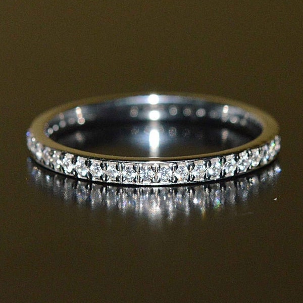 Diamond Simulated Round Eternity Band Ring, Wedding Band Ring, Matching Band, Stacking Rings, Full Eternity Band Ring, 14K White Gold Plated