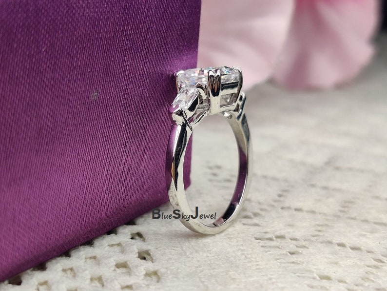 Asscher Solitaire Ring 14K White Gold Plated Diamond Simulant Asscher Cut Ring 3.30Ctw Asscher Cut Engagement ring Asscher 3 Stone Ring