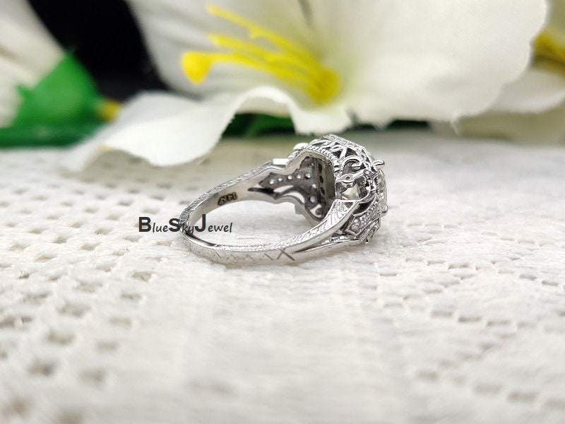 3.40ctw Round Halo Ring Vintage Engagement Ring wedding | Etsy