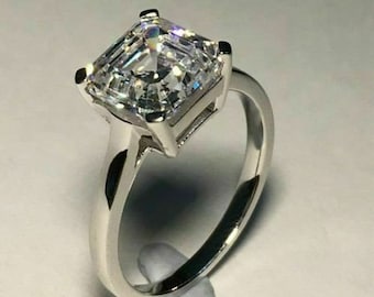 3.00 Asscher Cut Engagement ring, Asscher Solitaire Ring, Promise Ring, Simulated Diamond Asscher Cut Ring, 14K White Gold Plated