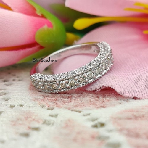 14K Solid White Plated Diamond Wedding Band Custom Matching Etsy