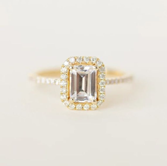 1.36ctw Emerald Cut Engagement Ring 14K Yellow Gold Plated - Etsy