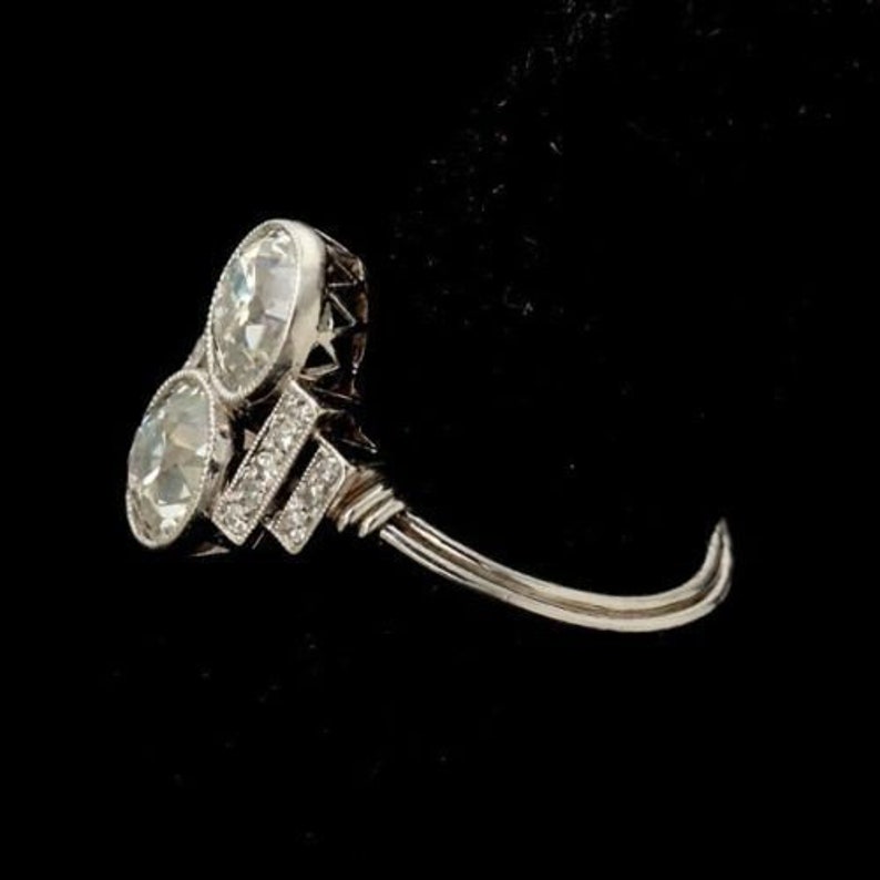 Anniversary ring 14K White Gold Finish Art Deco Promise Ring 2.30 Ctw Vintage Engagement Ring Simulated Diamond Two Round Bridal Ring