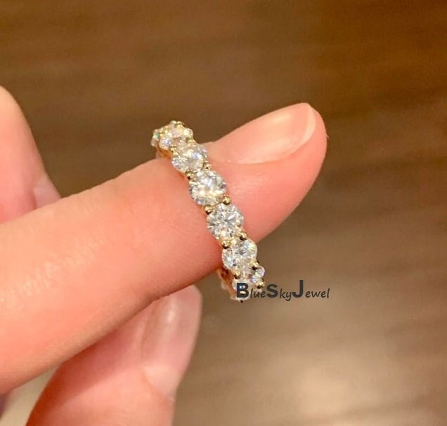 4mm, FULL Eternity Ring, 2.25ct. Round cut, Simulated Diamond Eternity Band in 14k Yellow Gold ,  Genuine Wedding Diamond Band Full Band