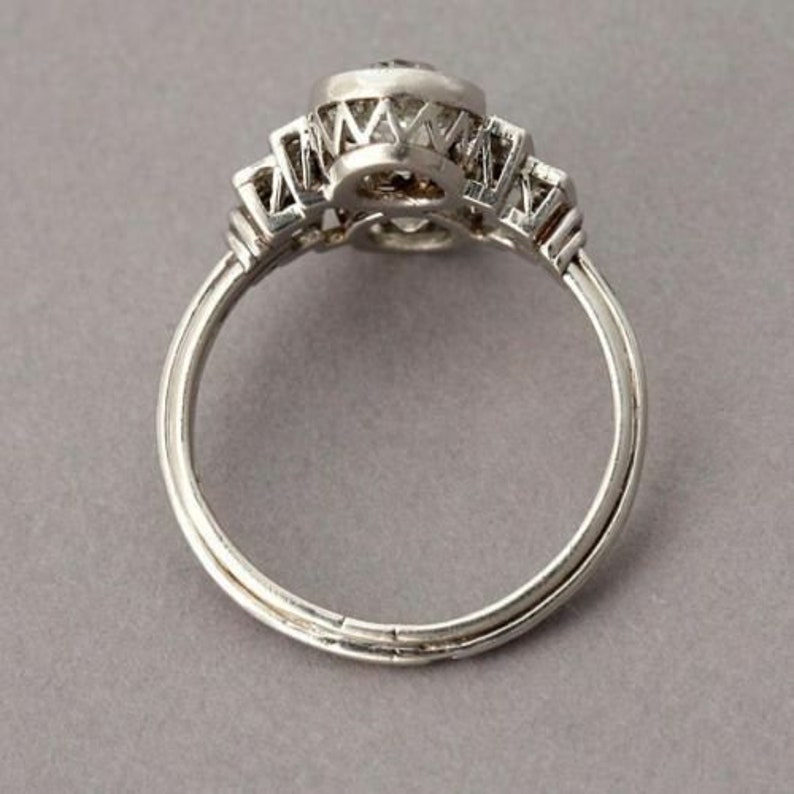 Anniversary ring 14K White Gold Finish Art Deco Promise Ring 2.30 Ctw Vintage Engagement Ring Simulated Diamond Two Round Bridal Ring