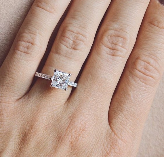 Classic 4 Prong Princess Cut Tiffany Style Engagement Ring | Forever  Moissanite