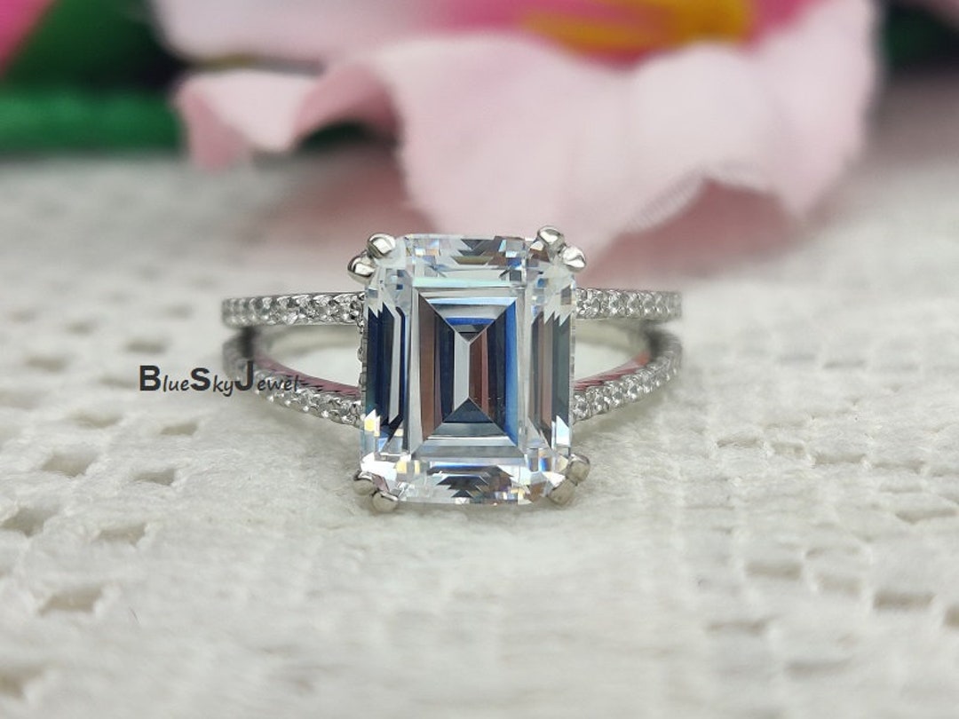 10x8mm Emerald Cut Engagement Ring Solitaire Ring Emerald - Etsy