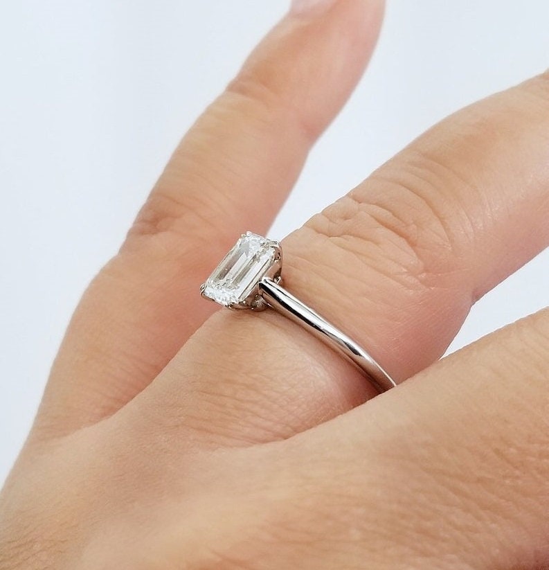 1.5ct 8X6MM Emerald Cut Engagement Ring Emerald Solitaire Etsy