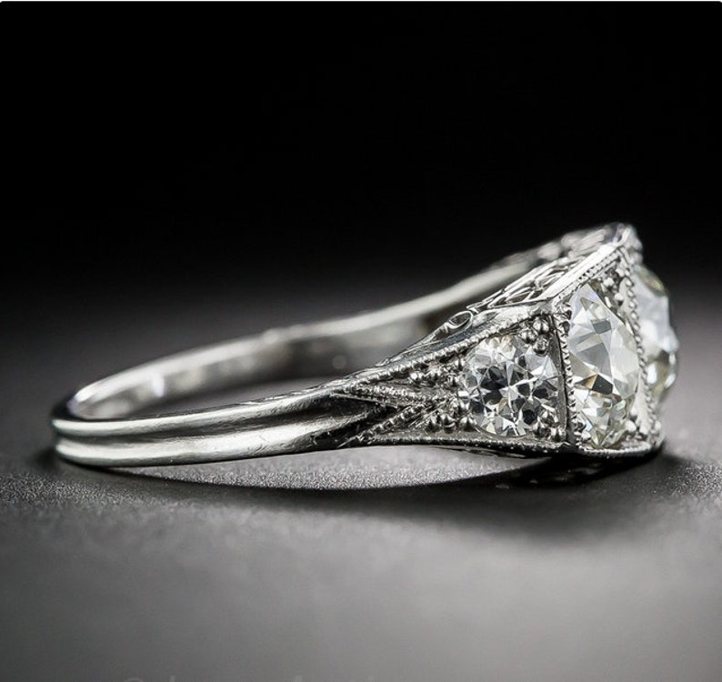 Round 3 Stone Engagement Ring Man Made White Diamond Etsy