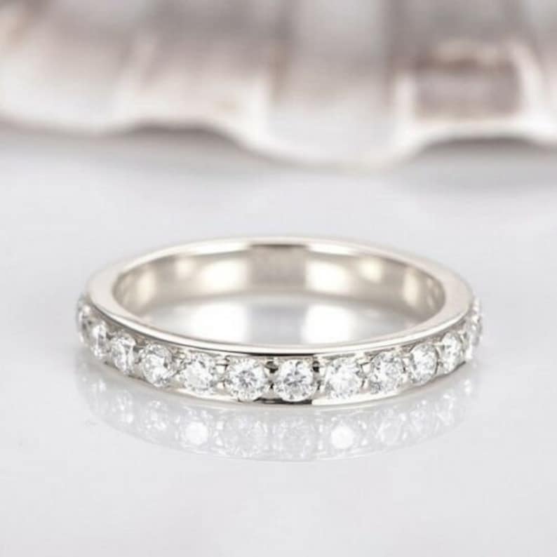 0.80ctw Lab Diamond Wedding Band. 14K White Gold Plated in Etsy
