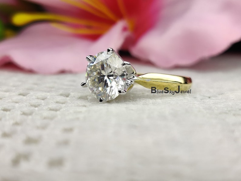 3ct 6 Prong Engagement Ring Man Made Diamond Simulant Round Etsy