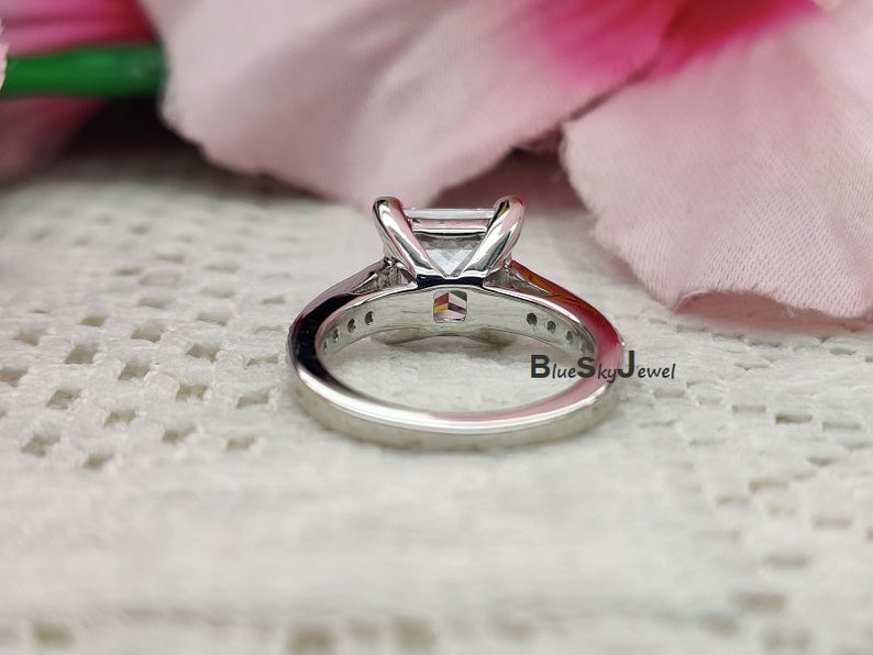 14K White Gold Plated Man Made Diamond Simulants Promise Ring 3.36 ctw Princess Accented Solitaire Engagement Ring Wedding Ring